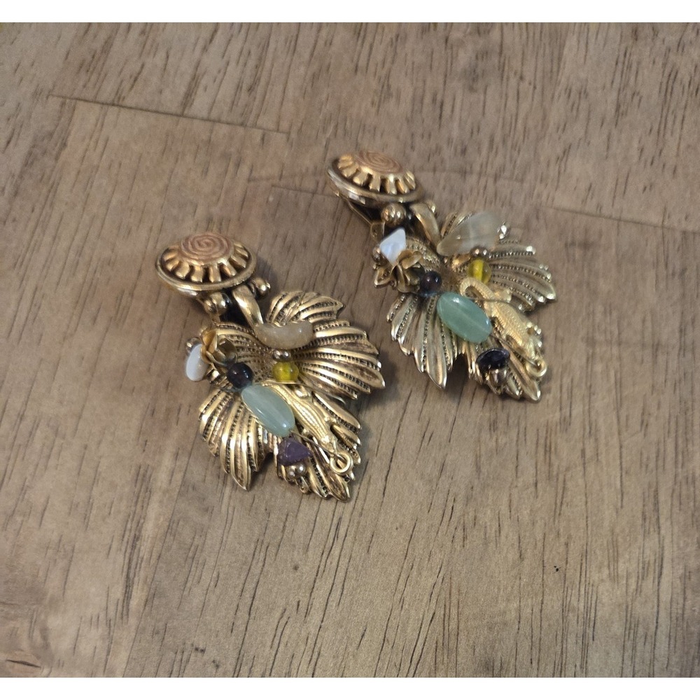 Vintage Robert Rose (1980's) gemstone leaf earrings